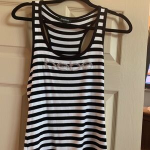 Bebe Black/White Striped Embellished Tank Top sz L